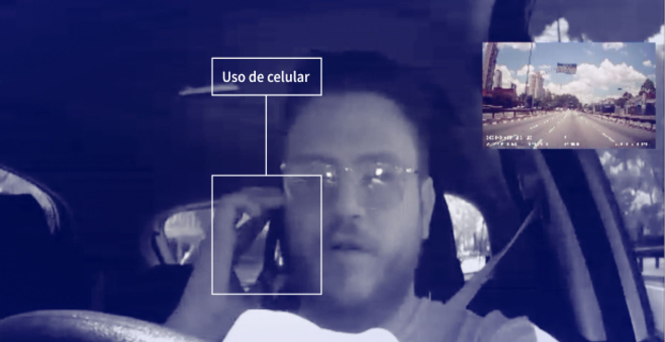 A Cobli Cam indicando que o motorista está muito próximo do veículo à sua frente.