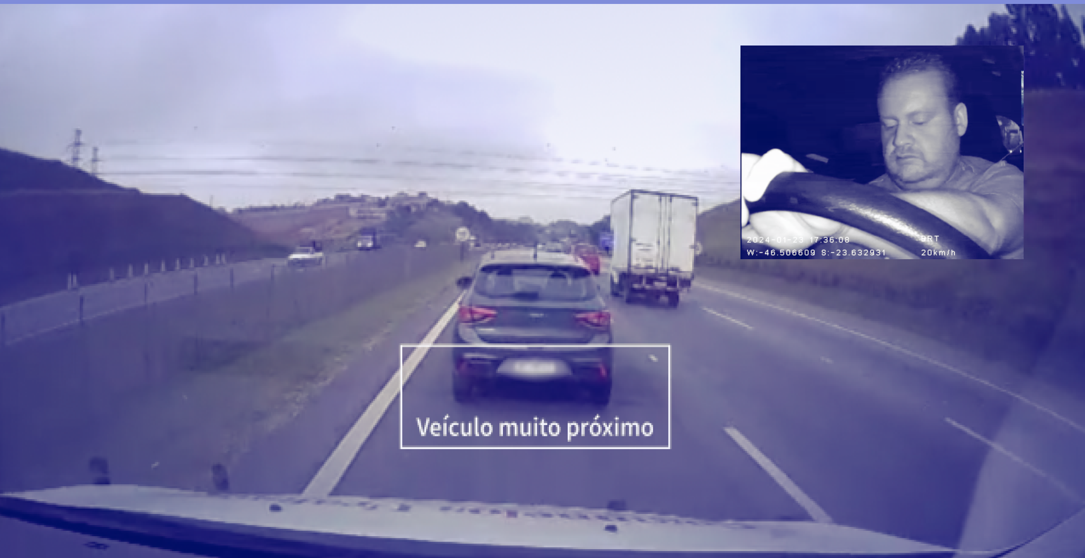 A Cobli Cam alertando o motorista apresentando sinais de sonolência.